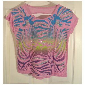 Forever Orchid Pink Multicolor Animal Print Pullover Top Blouse Shirt Child Sz L